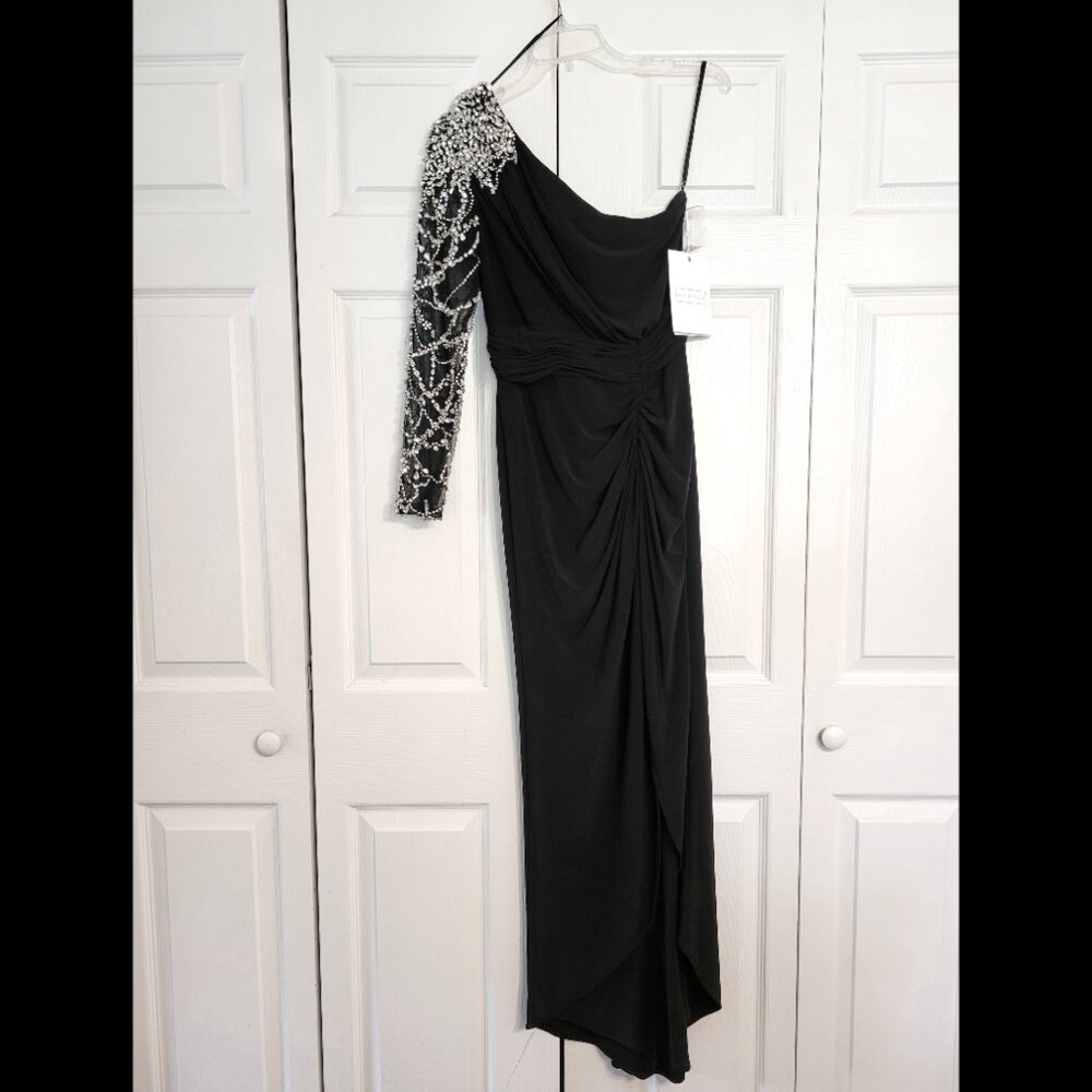 Mac Duggal Embellished One Shoulder Long Sleeve Gown - Picture 3 of 13